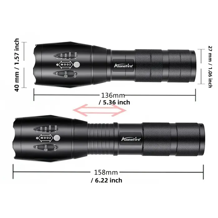 Lampe torche LED Zoom à lumière rouge/verte/bleue
