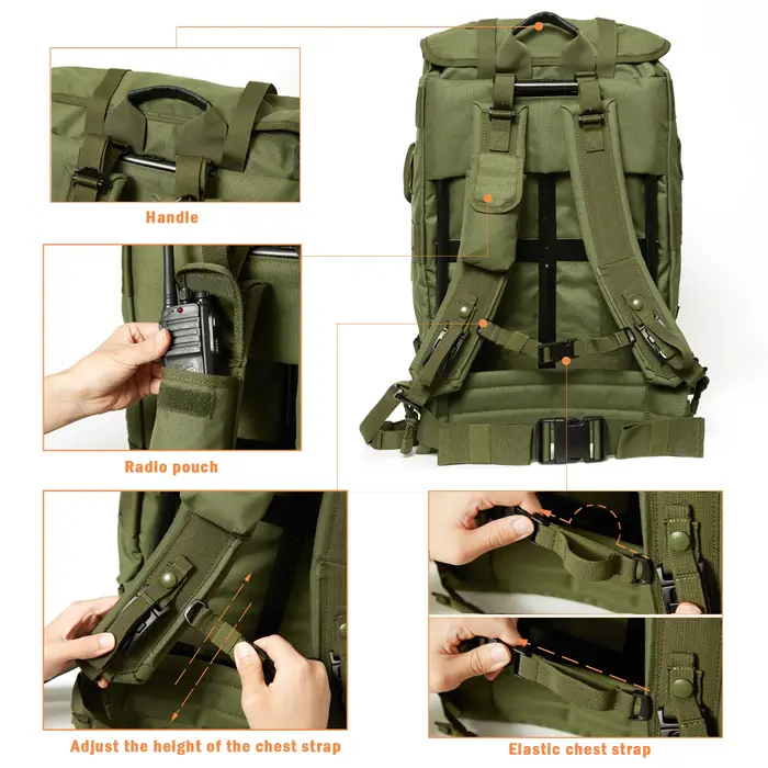 ALICE-Sac à dos militaire avec cadre externe en métal, pack moyen, sac à dos de survie de l'armée, O