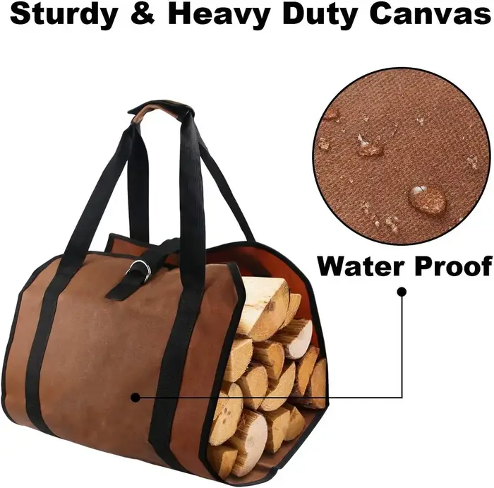 Support de sac à bûches en toile cirée robuste avec poignées pour cheminée à bois de chauffage