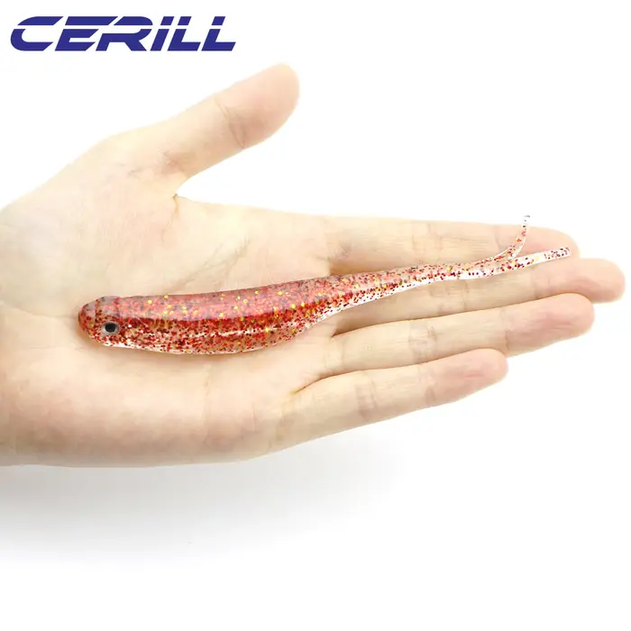Cerill 5 pièces 13 cm Shiner 3D yeux doux leurre de pêche fourche queue artificielle ver appât lueur