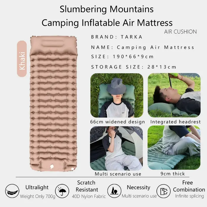 TARKA – matelas gonflable de Camping, épais, auto-gonflant, Chusion d'air, randonnée sauvage, voyage, coussin de couchage épissable