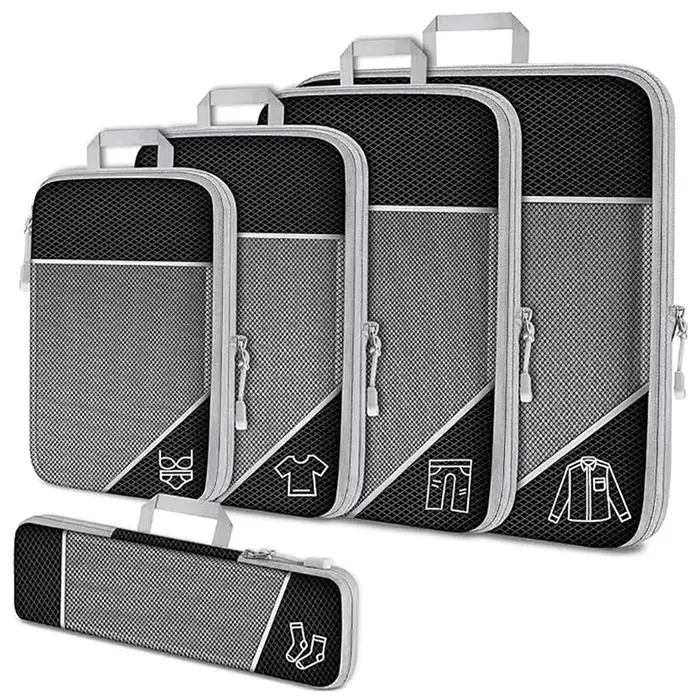 5 pièces organisateur de voyage sac ensemble vêtements Cubes de Compression pour avion voyage essent