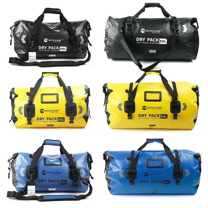 Sac sec pour moto 50L/80L, sac arrière étanche avec sangles en corde, sac en rouleau pour kayak, Camping, bateau, moto