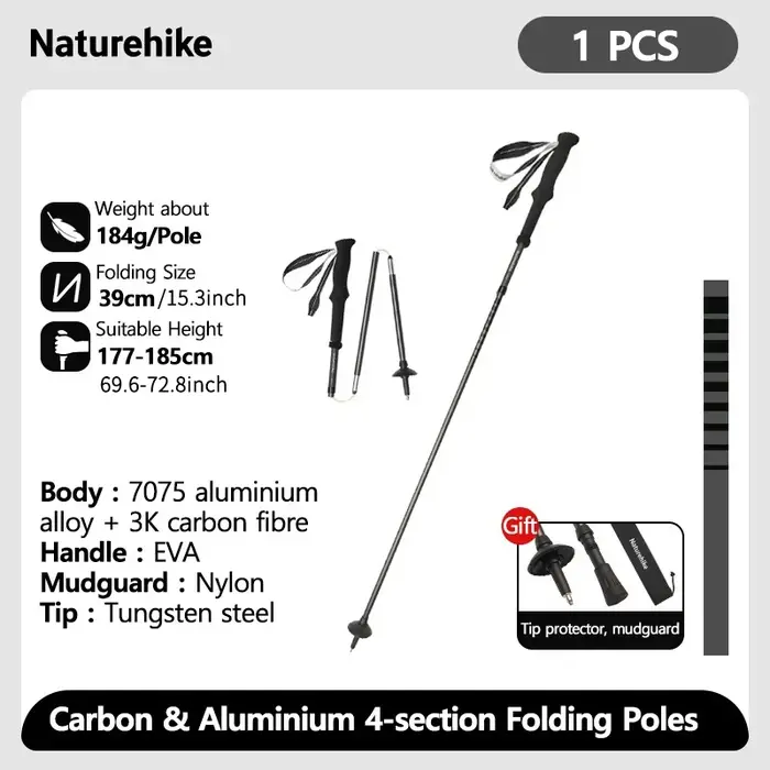 Naturehike – canne de randonnée pliante en aluminium et Fiber de carbone