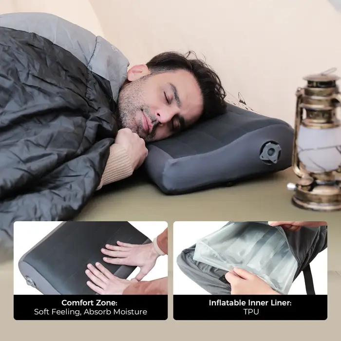 FLEXTAIL Oreiller de camping gonflable, oreiller ergonomique pour voyage et maison, léger et lavable