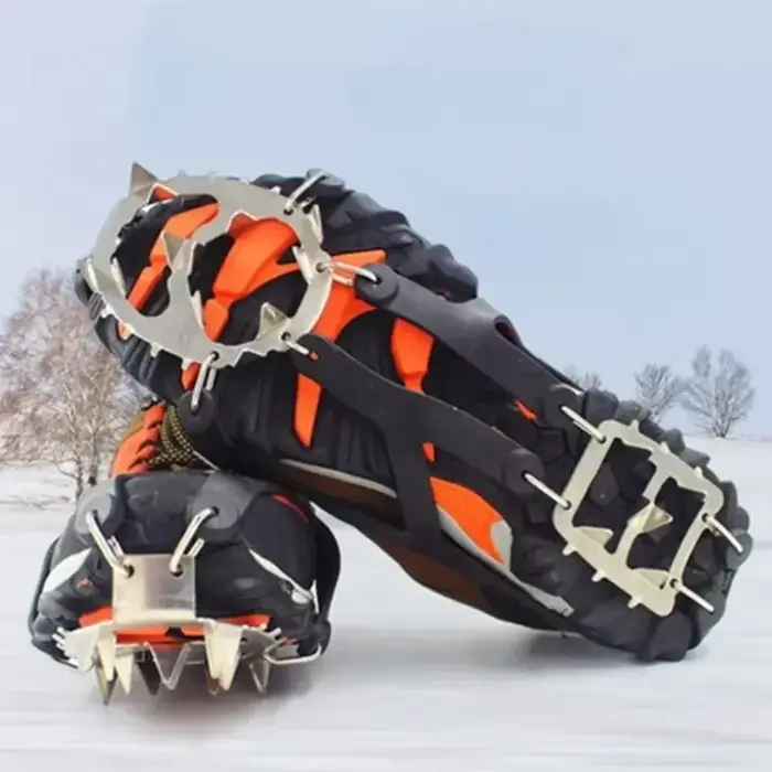 1 paire de Crampons d'escalade professionnels 18 goujons anti-dérapant glace neige chaussures de marche Spike Grip