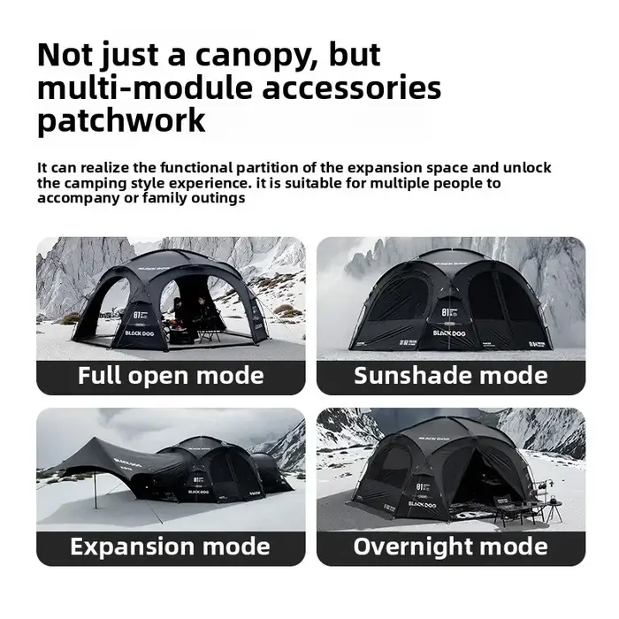 BLACK DOG Camping en plein air Camping étanche Portable tente familiale Expansion randonnée grande tente colle noire tente de luxe