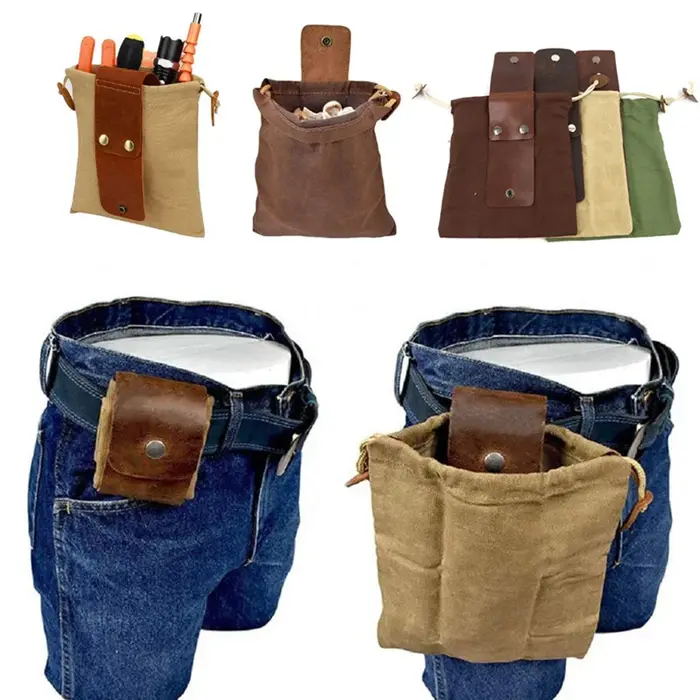 Sac de recherche de nourriture Portable en plein air, pochette de cueillette de fruits pliable, rangement de baies Puch, sac en toile de brousse en cuir, randonnée Camping 1 pièce