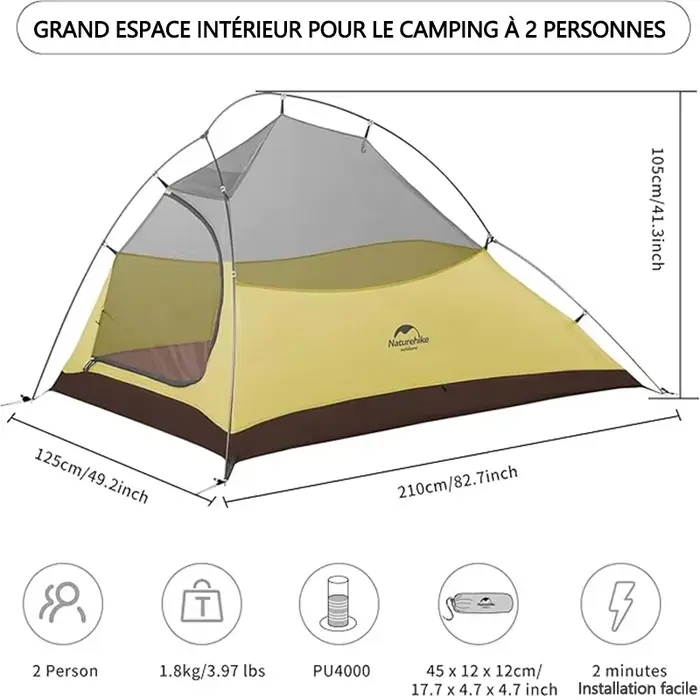 Tente ultralégère Naturehike Cloud Up 2 Pro pour 2 personnes