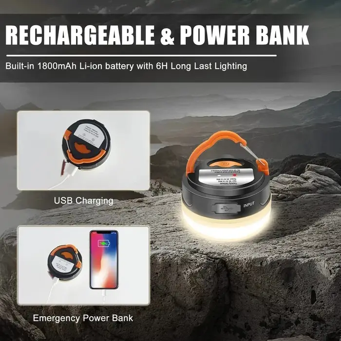 Lumière extérieure puissance Camping lanterne tentes lampe 1200 mah USB Rechargeable Portable
