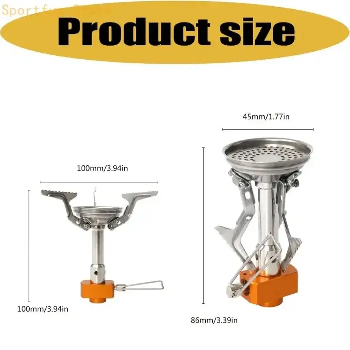 Tête de réchaud de camping avec poignée dentelée pour cuisson en extérieur, conception pliable pour le voyage avec centre en métal et cadre de support en métal