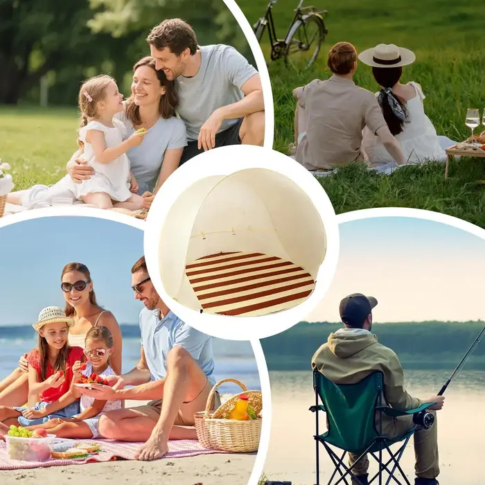 Tente de plage, abri solaire pour 3/4 personnes, auvent facile à monter, ombrage de plage avec fenêtre en maille ventilée pour le camping en plein air, pique-nique, jardin