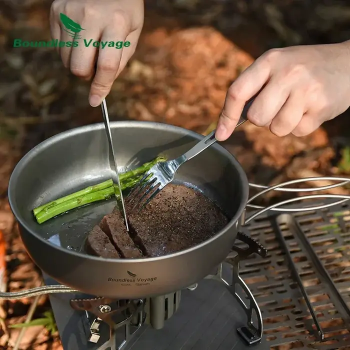 Poêle à frire Voyage sans limite en titane, poêle de Camping avec poignées pliantes couvercle, plaqu