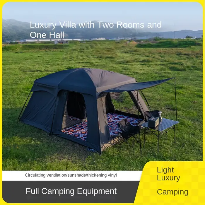 Tente extérieure deux chambres et un salon 4-8-12 personnes Camping Villa résistant au soleil imperméable à la pluie