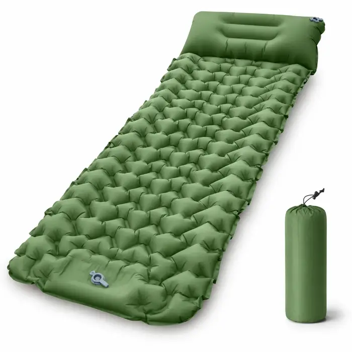 Matelas de camping gonflable avec oreiller, tapis de couchage auto-gonflant pour le tourisme en plei