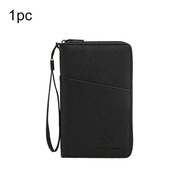 Porte-documents de voyage noir avec fermeture éclair longue, portefeuille de rangement pour billets,