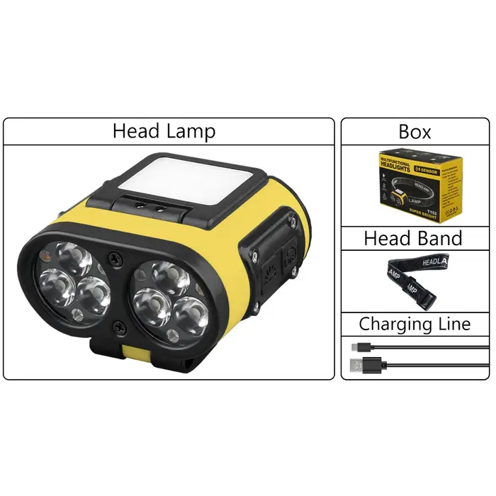Lampe frontale LED avec capteur intelligent, lampe de poche Rechargeable avec affichage de puissance