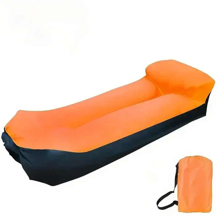 Chaise longue gonflable portable avec oreiller – Canapé imperméable pour le camping, la plage et les festivals – Installation facile avec sac