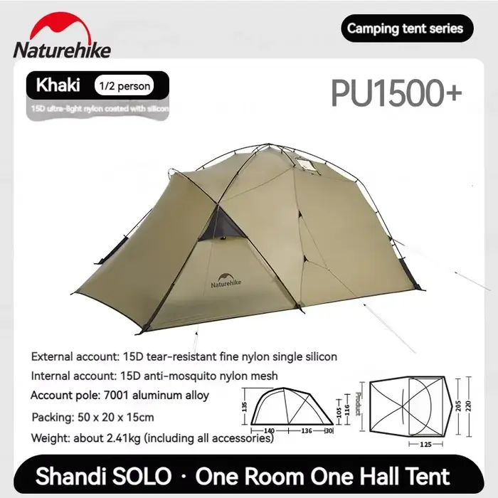Naturehike – tente de Camping pour 1 à 2 personnes, 4 saisons, ultralégère, coupe-vent, imperméable,