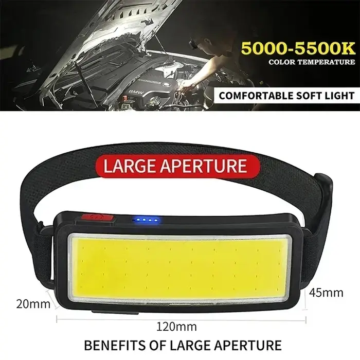Lampe de poche LED COB pour sauna, batterie intégrée, aste par USB, lampe d'urgence extérieure, lanterne de camping et de pêche, 3 modes