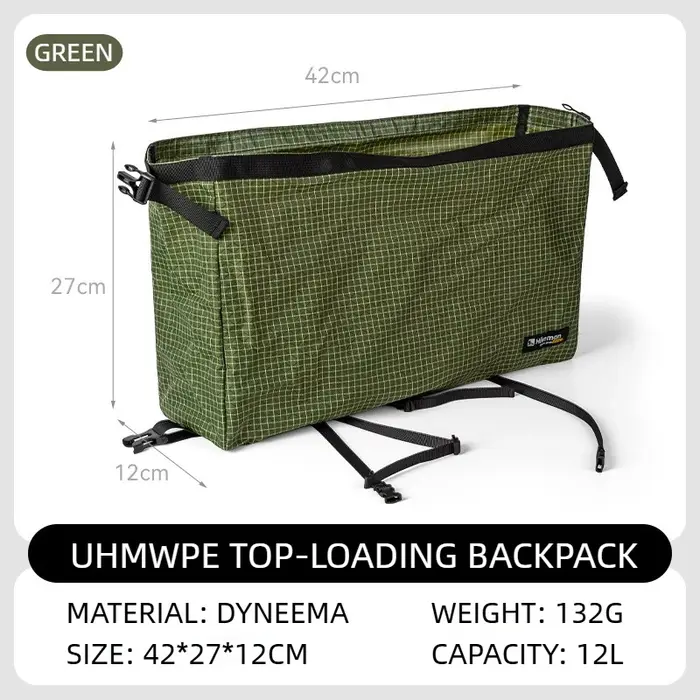 Sac à dos ultraléger en Dyneema avec couvercle supérieur, pochette d'extension étanche, sac de range