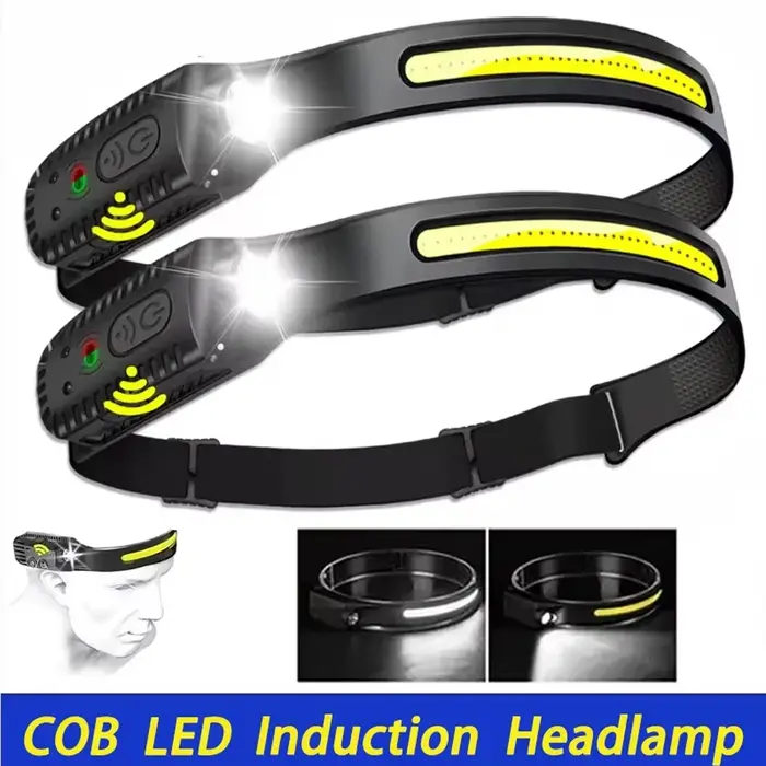 Lampe frontale à Induction COB + lampe de poche LED