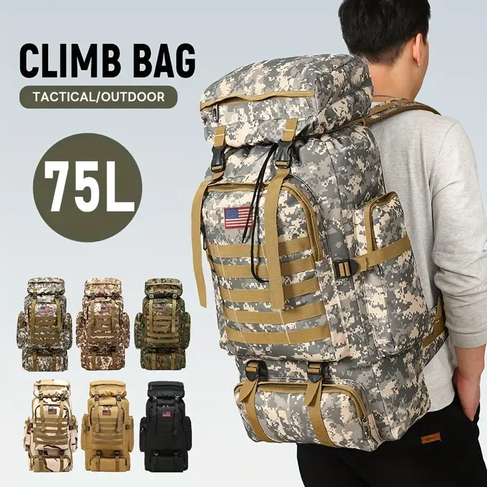 Sac de montagne 75L, sac à dos tactique imperméable camouflage léger