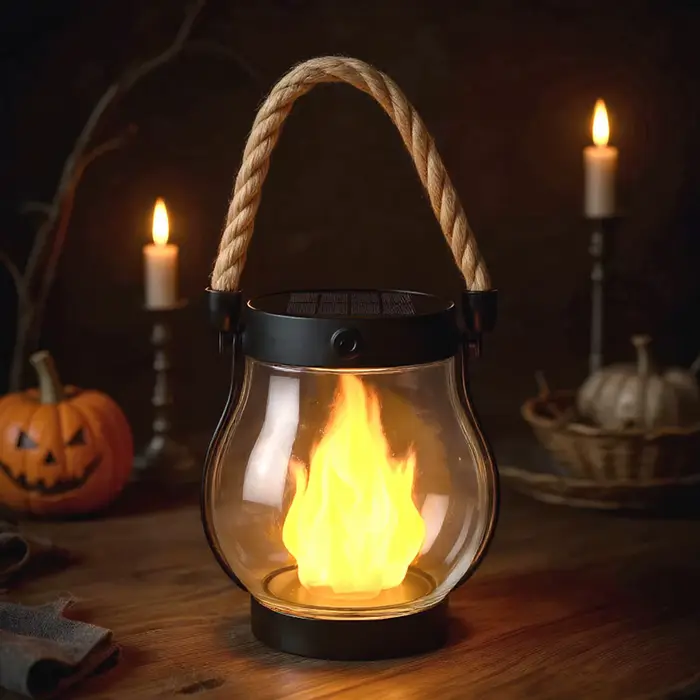 Lanternes solaires d'extérieur, lampe étanche, lanterne solaire à flamme vacillante, chargement USB, décoration d'Halloween pour maison hantée, jardin