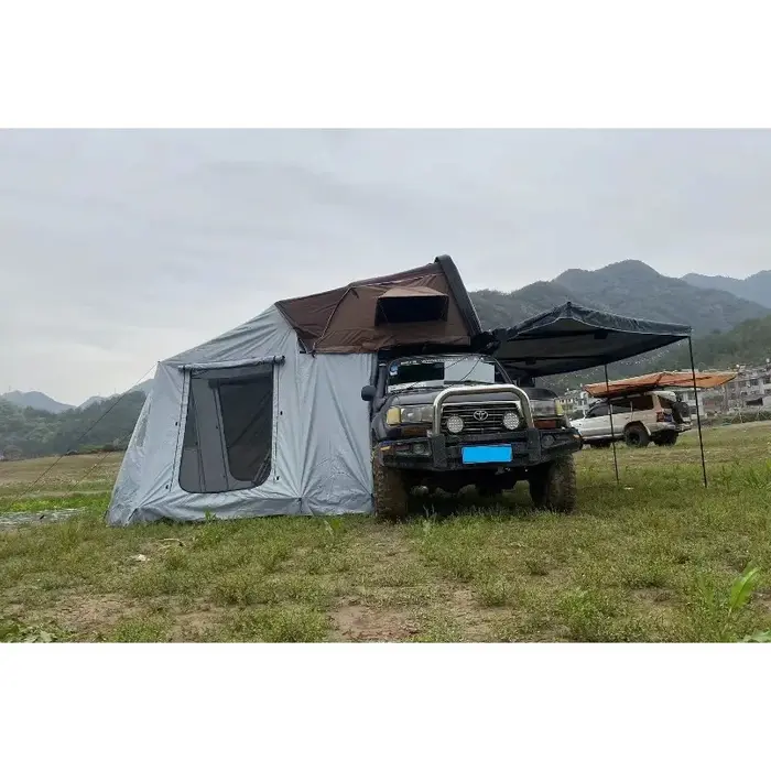Tente de toit à ouverture latérale avec annexe, abri solaire personnalisé pour pick-up, abri de camping extérieur