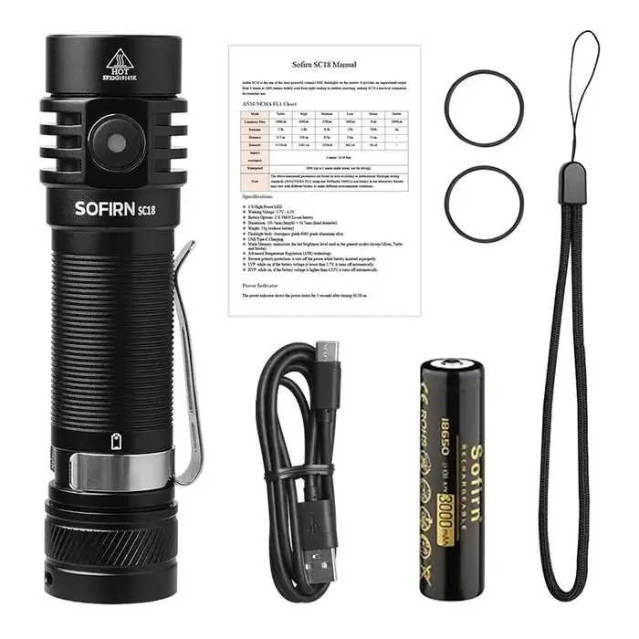 Lampe torche EDC Sofirn SC18 1800lm rechargeable par USB-C