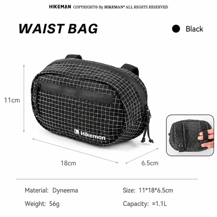 Sac banane de randonnée Hikeman 1,1 L, étanche, en Dyneema, sac de poitrine tactique avec sangles MO