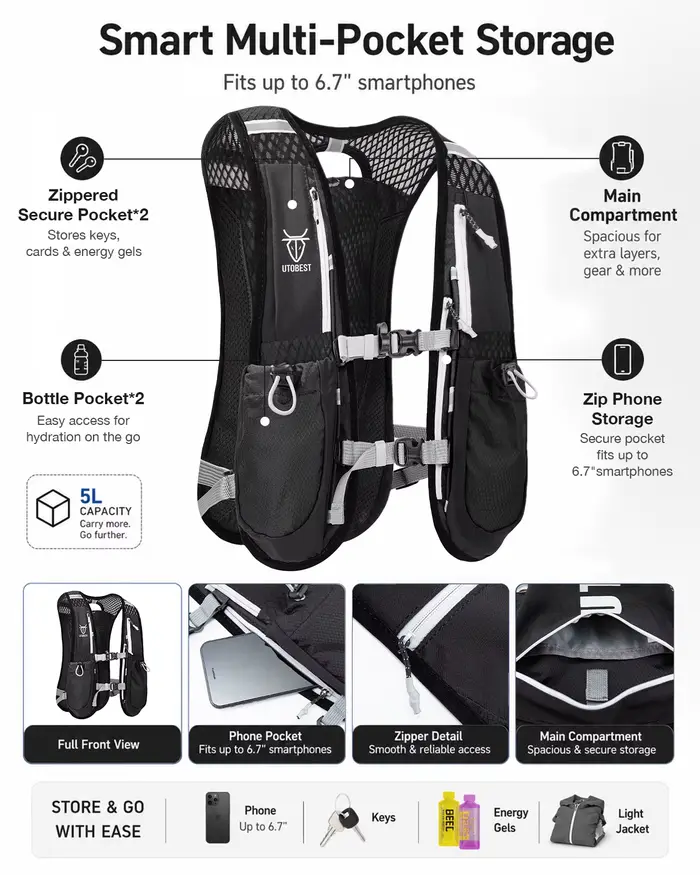 Sac à dos de course sur sentier avec glaçage d'hydratation ultra léger