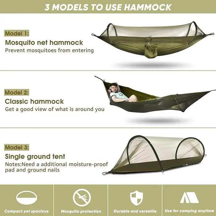 WESTTUNE-hamac de camping 3 en 1, en nylon, avec maille anti-moustiques, ouverture automatique rapid