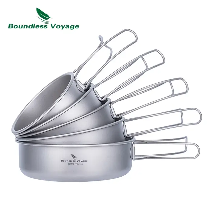 Casseroles en titane Voyage sans limite, bols, vaisselle avec poignée pliante, Camping de plein air,