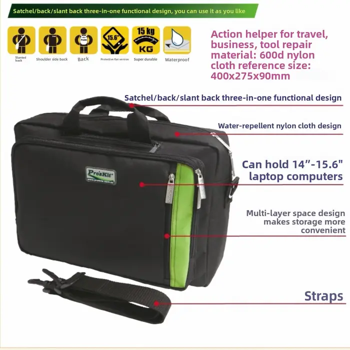 Sac à bandoulière multifonctionnel Pro'skit ST4029 pour ordinateur portable et réseau