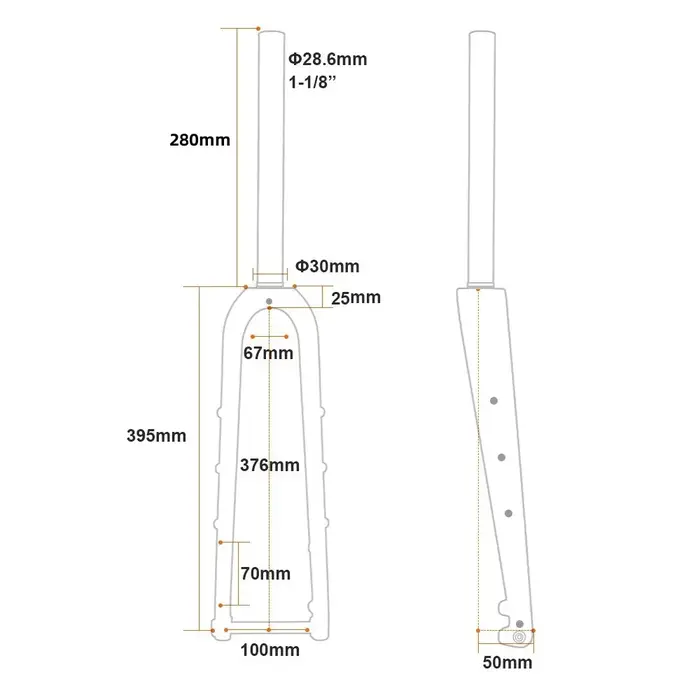 Fourche de vélo de route ultralégère entièrement en carbone pour vélo de Cyclocross, 100mm, gravier