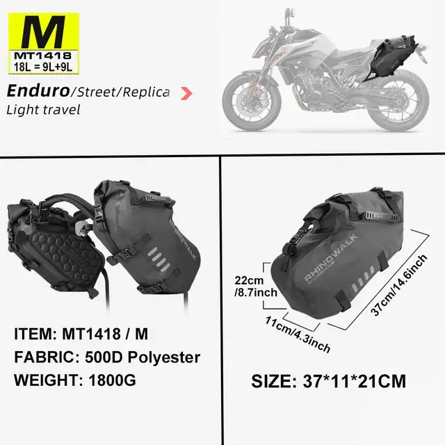 Rhinowalk 2 pièces sacoche latérale de selle de moto 18L/28L/48L étanche universelle moto équitation