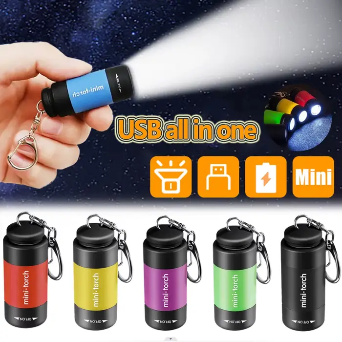 USB Rechargeable LED multifonctionnel forte lumière poche porte-clés lampe de poche étanche en plein