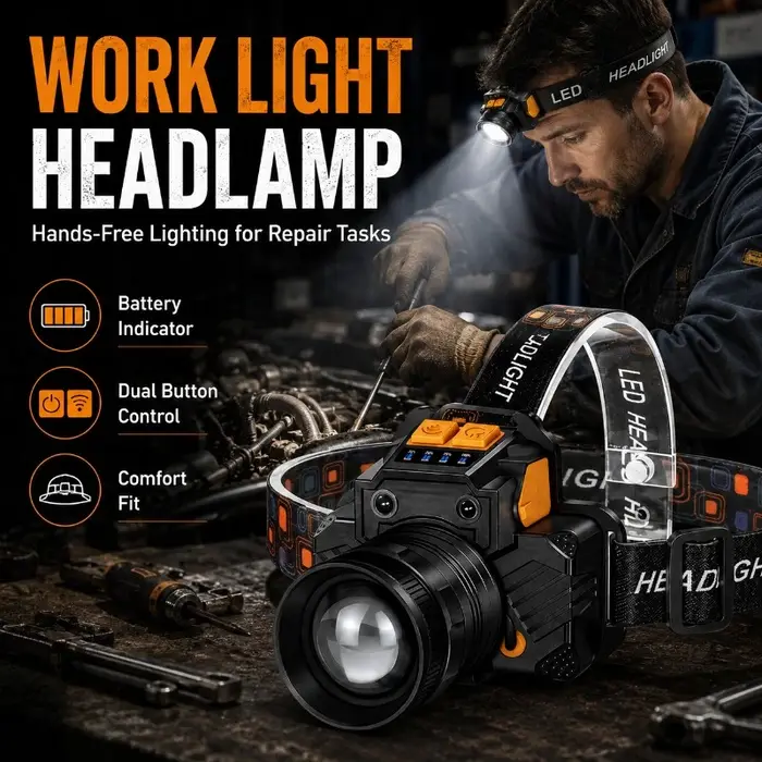 Lampe frontale LED rechargeable puissante avec zoom télescopique
