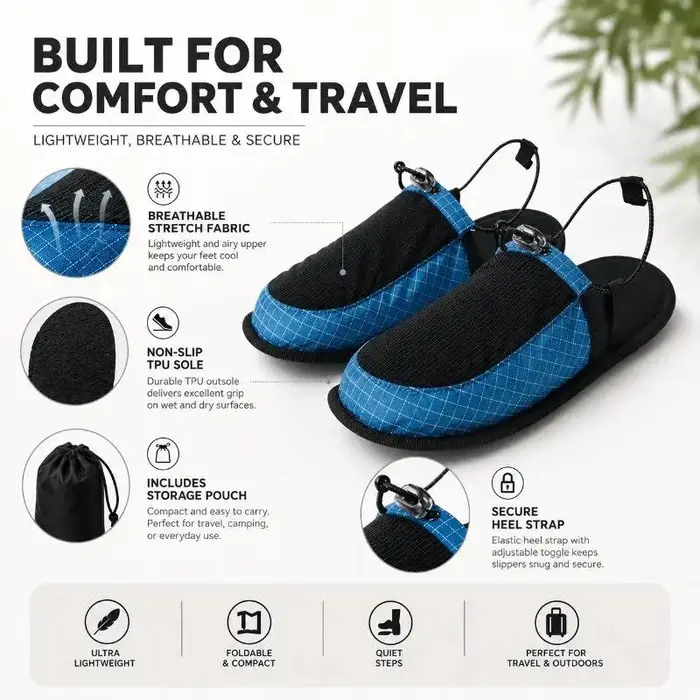 Chaussures de camping ultralégères pliables antidérapantes à séchage rapide portables en EVA pour le camping en plein air, la randonnée, le kayak, le surf, l'hôtel, la plage, pour hommes et femmes