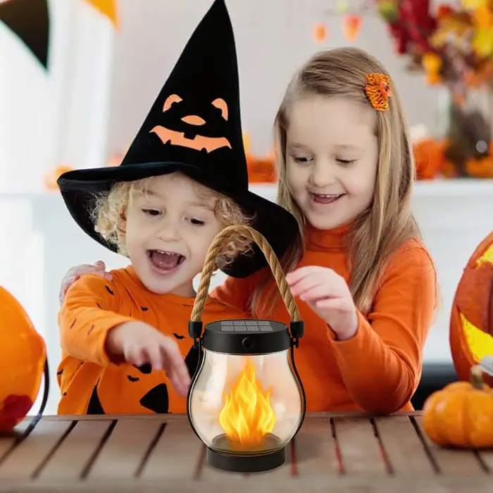 Lanternes solaires d'extérieur, lampe étanche, lanterne solaire à flamme vacillante, chargement USB, décoration d'Halloween pour maison hantée, jardin