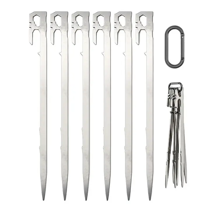 Piquets de tente de Camping 6 pièces, piquets de tente d'auvent 28cm en acier inoxydable, clous de s