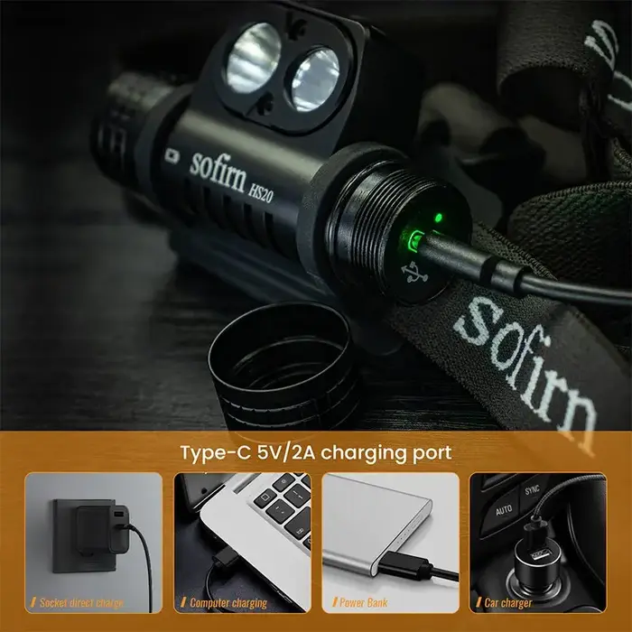 Sofirn HS20 2700lm USB C lampe frontale LED Rechargeable 18650 phare puissant avec projecteur et pro