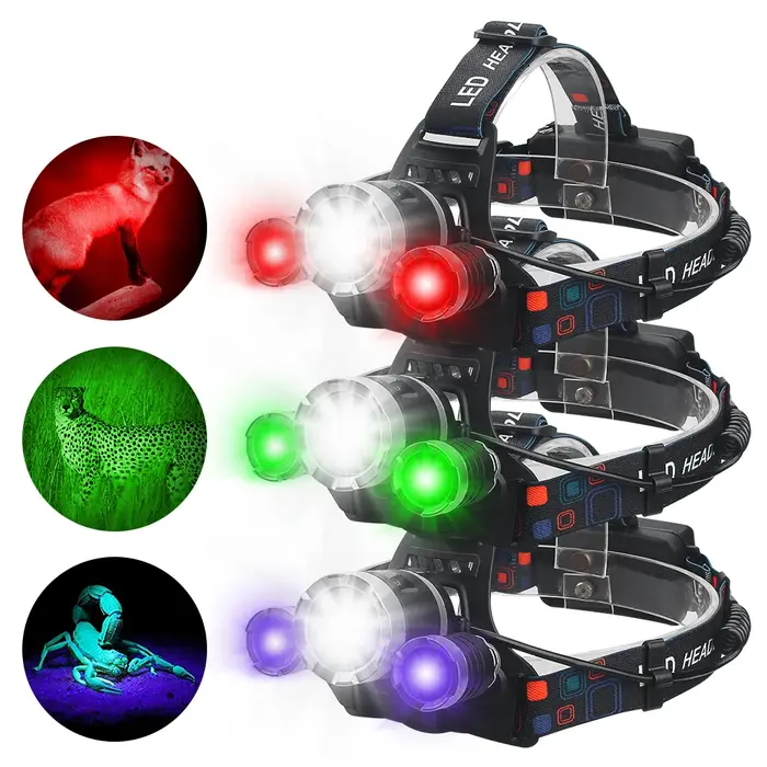 Lampe frontale Led rouge/vert/blanc/violet
