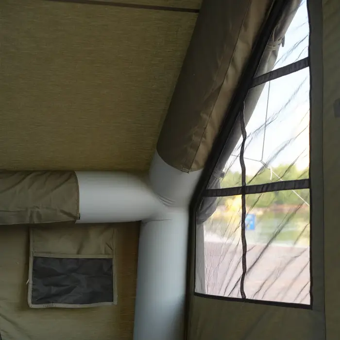 Tente de camping gonflable, tente pneumatique en toile de coton technique de 12,6 m² avec auvent étendu, tente de glamping imperméable et anti-UV