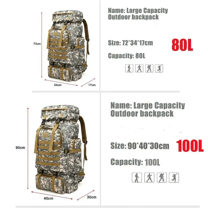 80L/100L sac d'escalade grand sac à dos en plein air randonnée Camping sacs de voyage