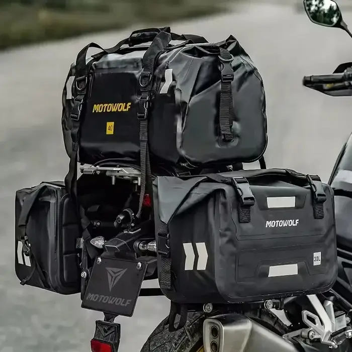 Sacoches de moto 60L 66L 40L, sacs de selle pour motos, ski, voyage, randonnée, Camping, sac à bagages, accessoire universel pour moto