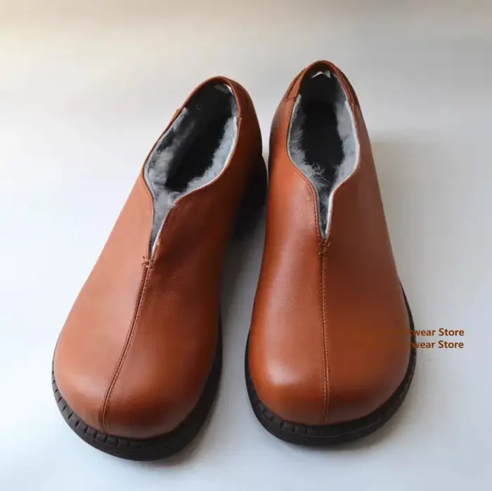 Bottes de neige antidérapantes à semelle épaisse pour hommes, chaussures basses en coton avec laine 