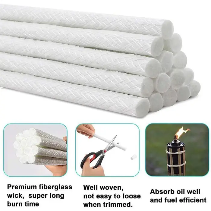 Mèches de lampe 10 pièces en fibre de verre pour torches d'extérieur, mèches DIY pour bouteilles de