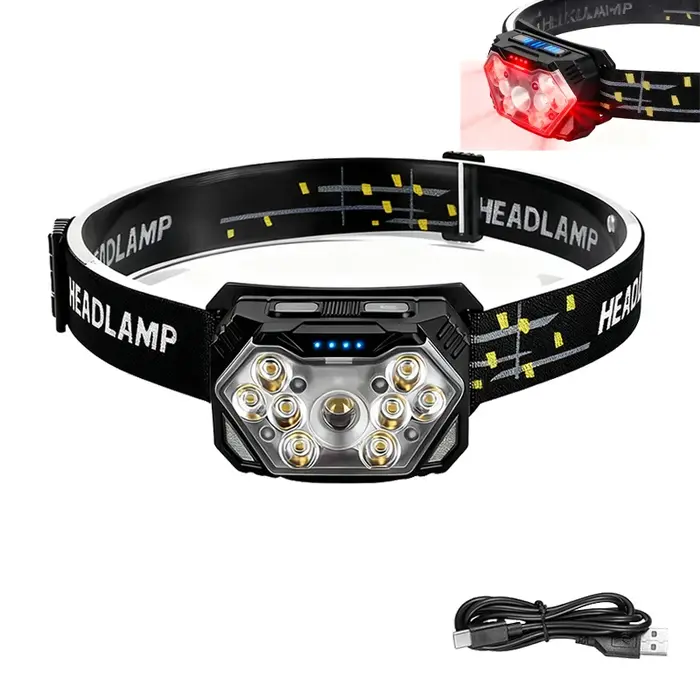 Phare LED Ultra lumineux avec lumière rouge lampe frontale Rechargeable par Usb en plein air course 